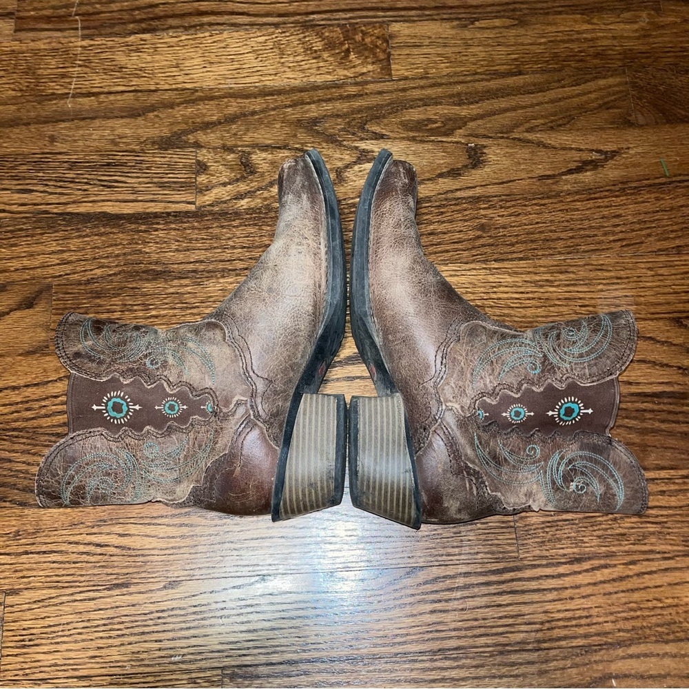 Justin Boots Chellie Ankle Size 7.5 B Womens Brown Leather Embroidered Turquoise